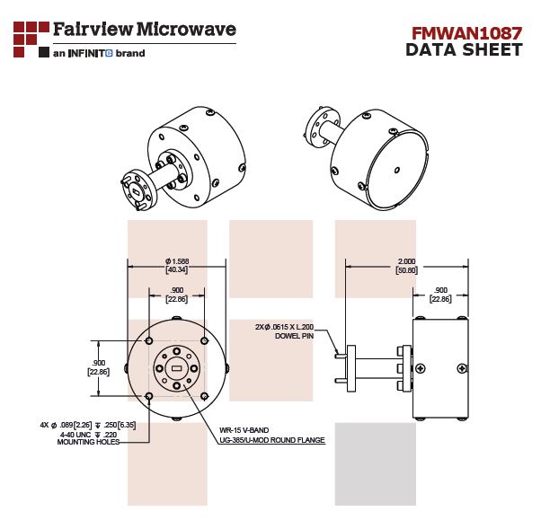 Fairview微波58至62 GHz全向波导天线，带WR-15波导(+3.5 dbi增益)